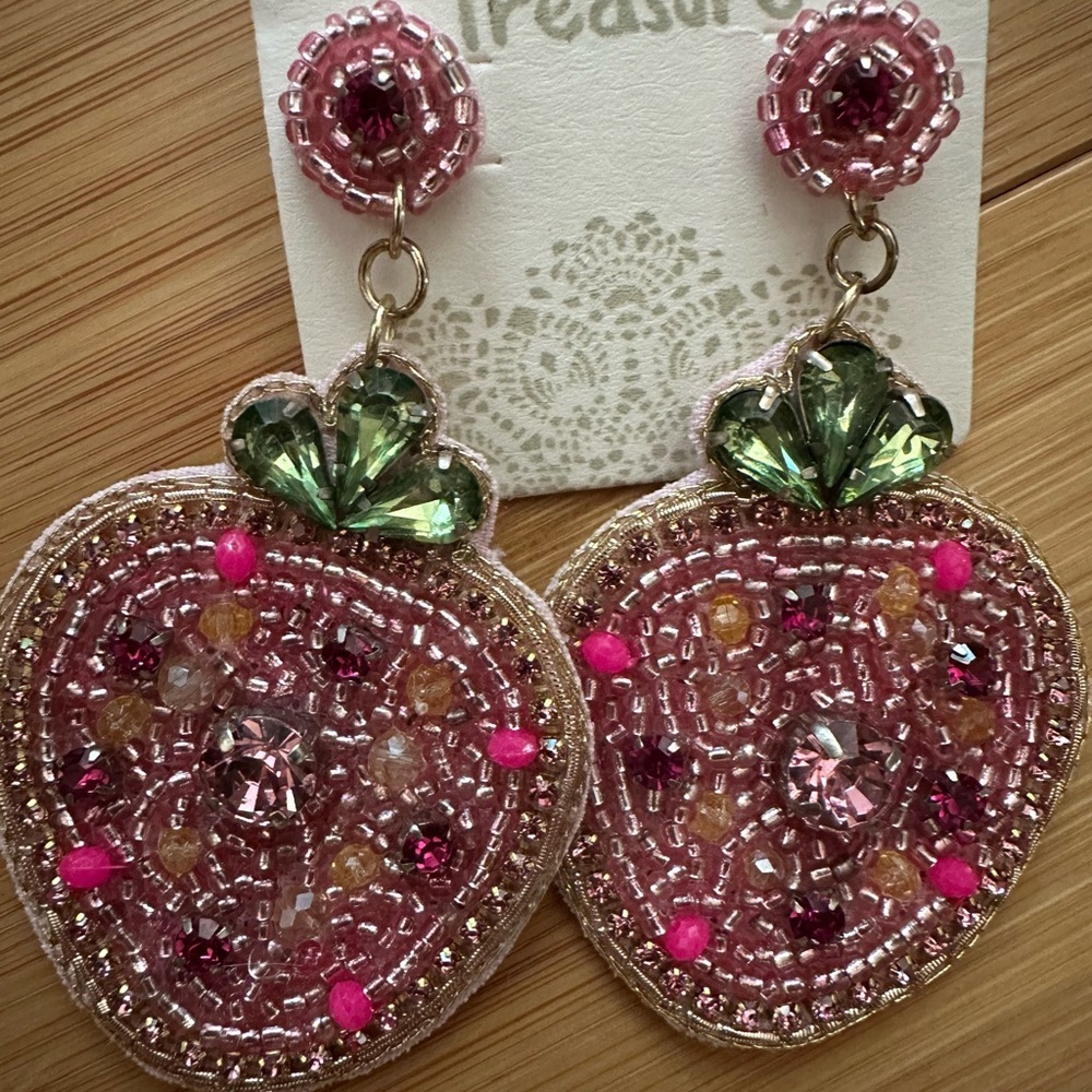 Beaded Statement earrings - Margarita, Strawberry, and Cocktail - set of 3! - Picture 3 of 5